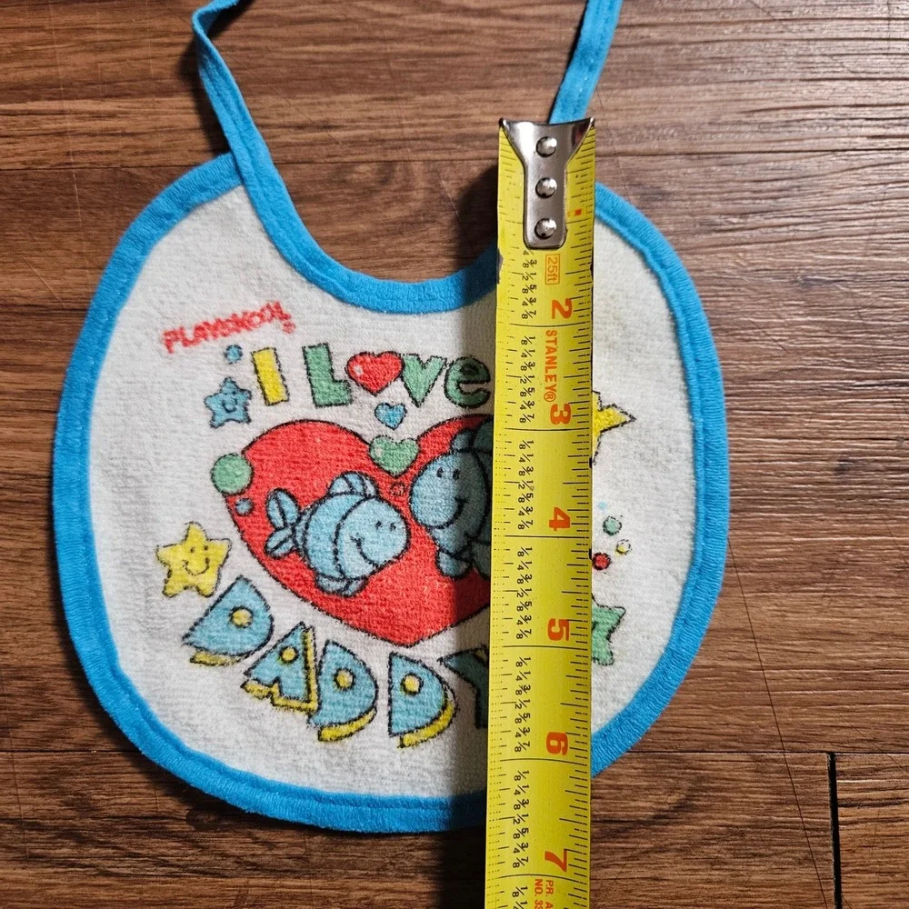 Vintage Playskool I Love My Daddy Terry‎ Cloth Baby Bib Blue Fish Tie Closure OS